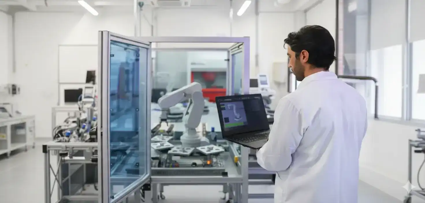 Engineer monitoring laboratory system