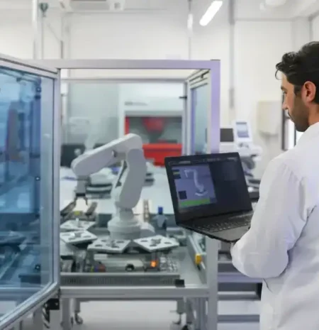 Engineer monitoring laboratory system